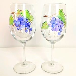 Hand-Painted Wine Glasses Set of 2 w/ Grape Vines
